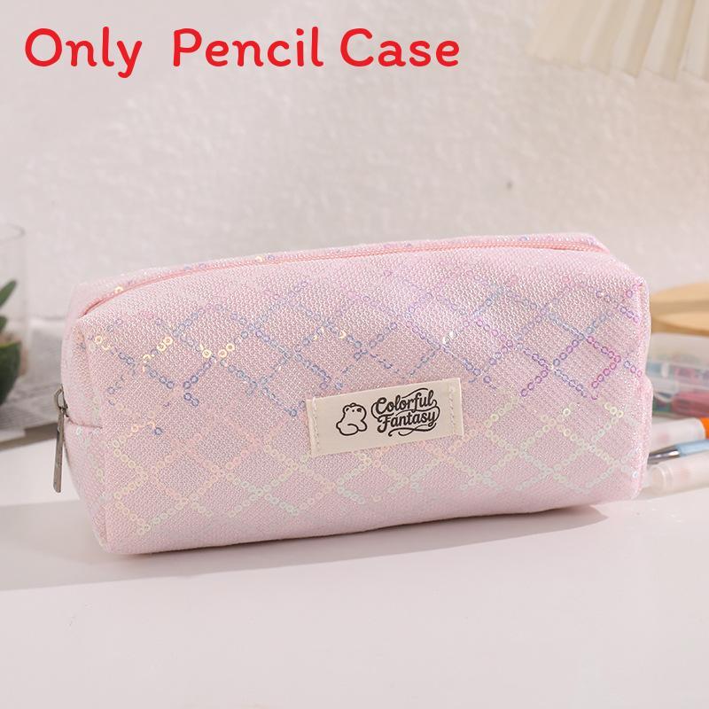 Canvas Pencil Case Large Capacity For Student Organizers With Sparkling Diamond Pattern Design