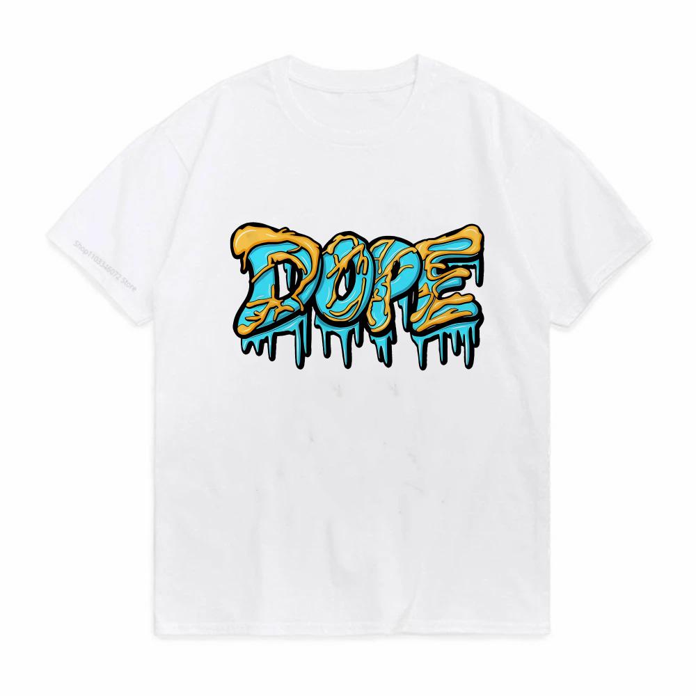 Summer mens pure cotton casual loose oversized fashionable creative DOPE letter printed round neck short sleeved Tshirt