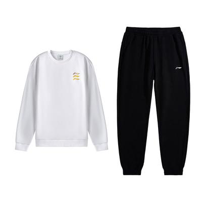 Fashion Solid Color Loose Round Neck Fleece Sweatshirt Comfortable Long Pants Casual Sports Suit Unisex Suit AWDVH01-2+AKLUE27-1