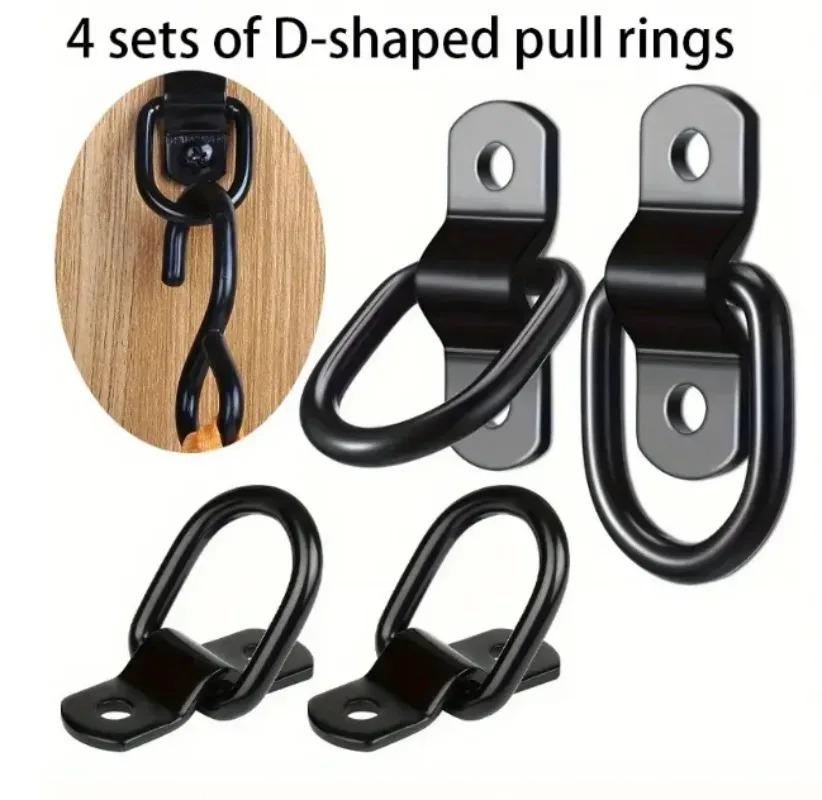 Heavy Duty D-Ring Pull Hook Stainless Steel Trailer Tie Down Anchor Black Secure Cargo Car Truck Enclosed Multi Purpose Mount