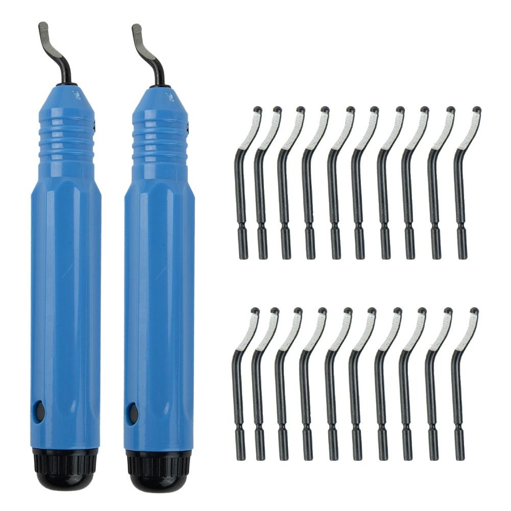 2 Piece Chamfering and Deburring Tool Set with Push Button Quick Blade Replacement for Use on Multiple Material Types and Shapes