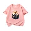 Kids Cotton T Shirt Sweet Pocket Pomeranian Puppy Dog Pattern Crew Neck Short Sleeve Tee Casual Boys Girls Summer Tops