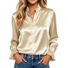 Women Business Casual Satin Ruffled Long Sleeve Polka Dot Blouse Shirt