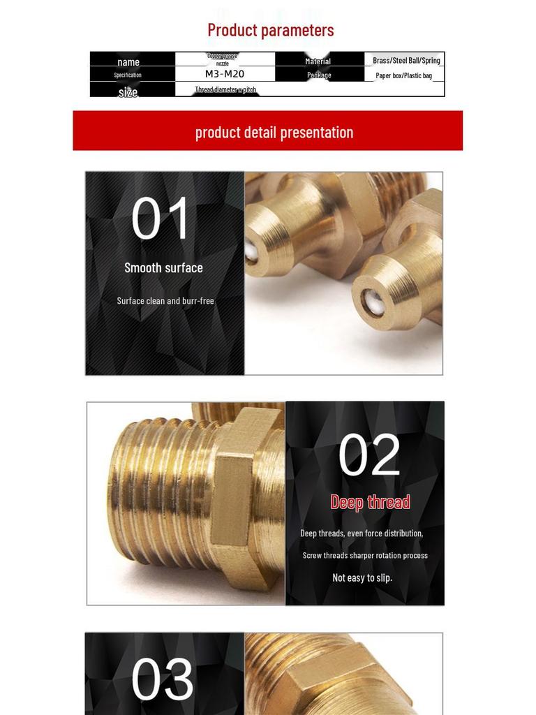 Copper Grease Nipple - Excavator/Loader Oil Gun, Elbow & Straight (M4-M20)