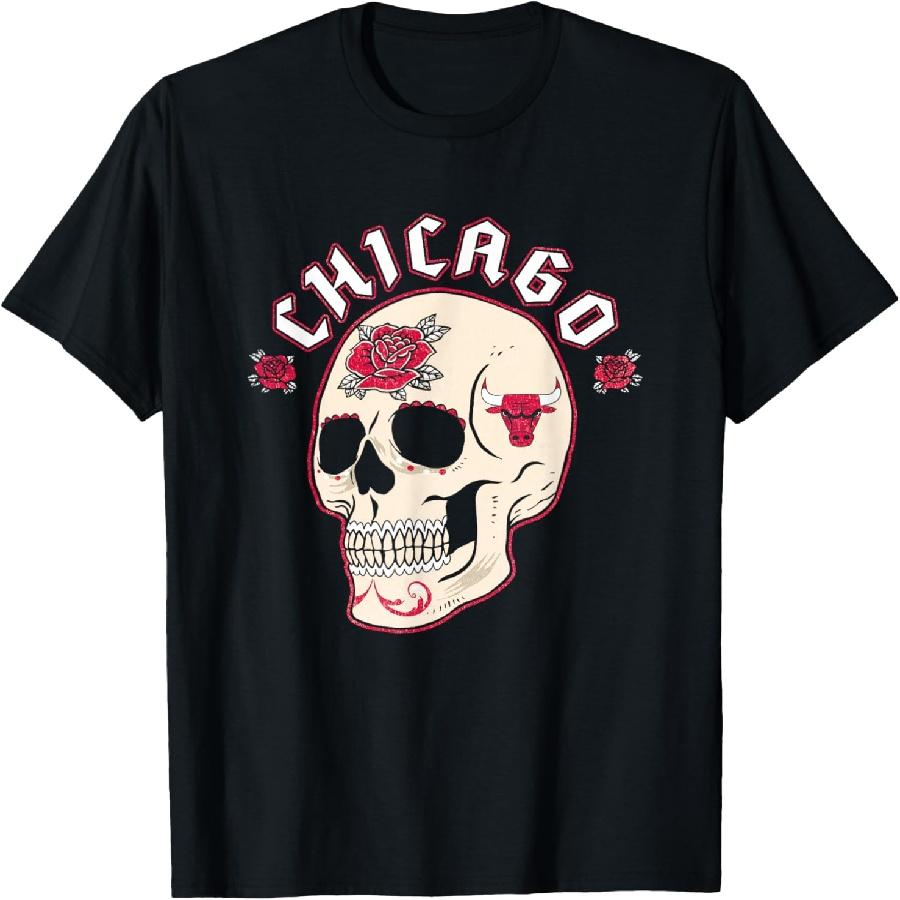 Хэллоуинская футболка Chicago Bulls с цветочным черепом XXXXXL чёрный