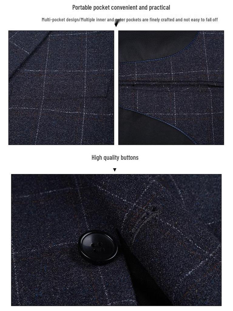 Men's Slim Fit Plaid Business Suit Jacket - Western Korean Style High-End Autumn Wear for Middle-Aged