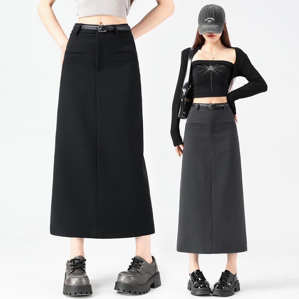 Gray High-End Slimming Skirt for Women - Spring 2026 Arrival, Versatile Temperament, Slit, Hip-Hugging, Mid-Length Skirt
