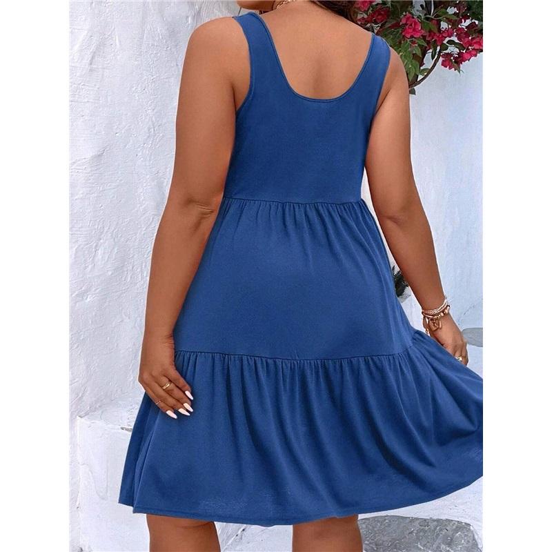 European And American Summer Plus Size Women's Casual Commuter Solid Color Sleeveless Mid Length Dress