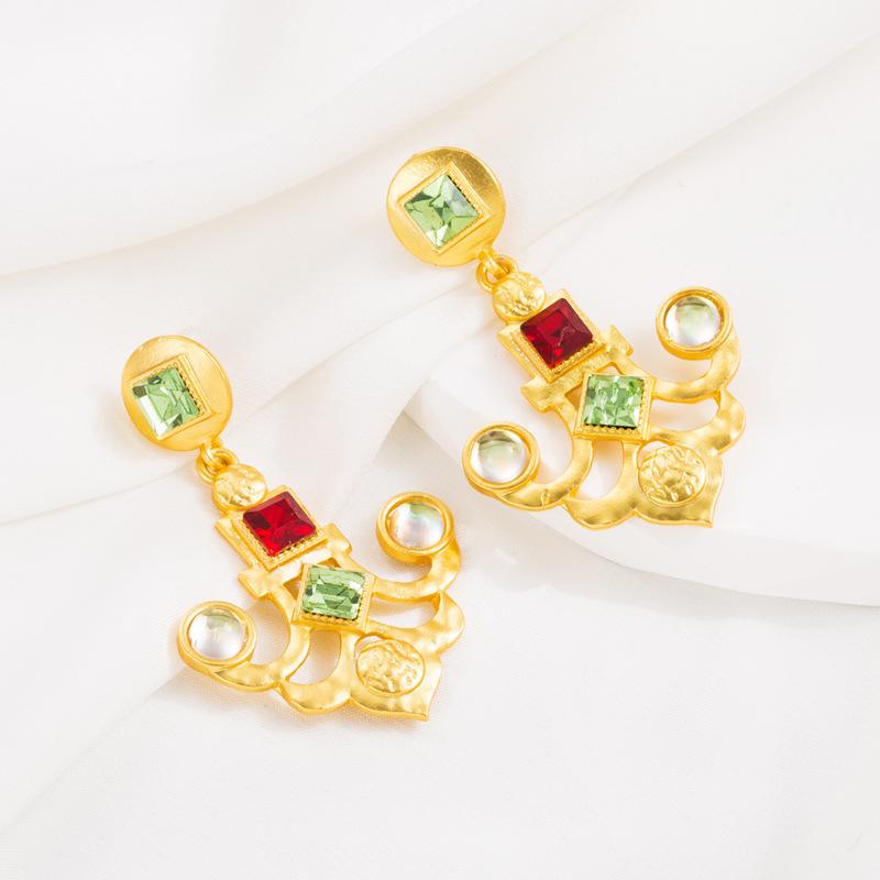 Women Retro Drop Earrings Titanium Steel Alloy Pendant Earrings Acrylic Crystal Bead Anchor Shape Geometric Ear Ornaments