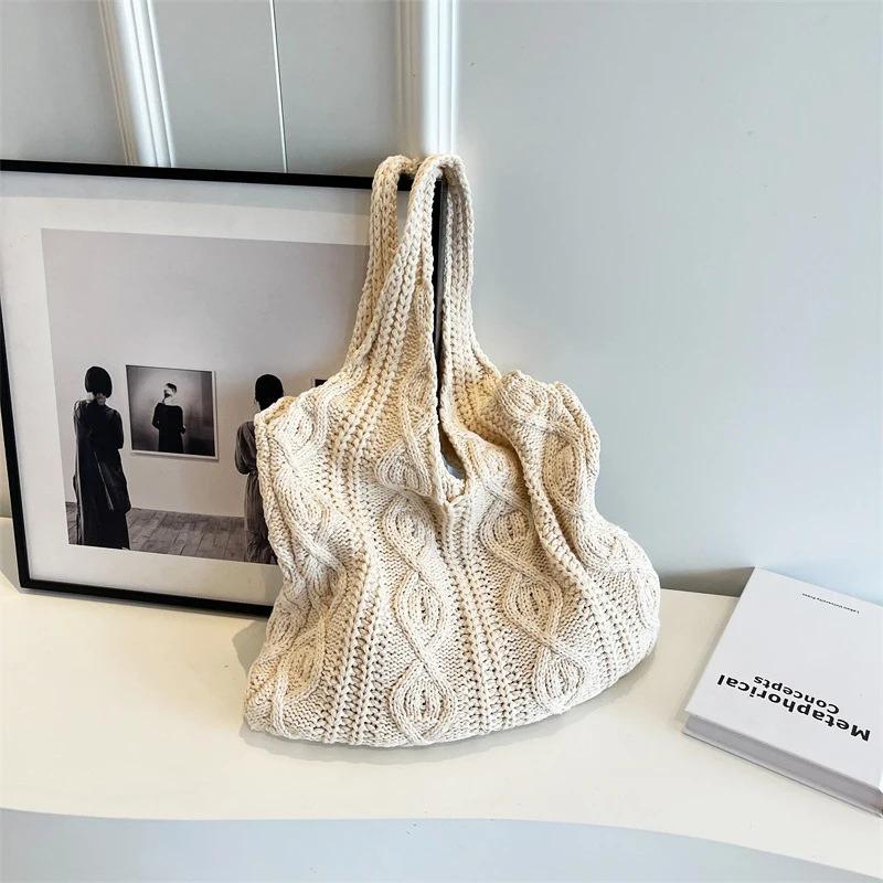 Shopping Bag 5 Colors Ladies Handbag Handmade Wool Knitting Bag Wool Vintage Knitting Bag For Beach Daily Work Party