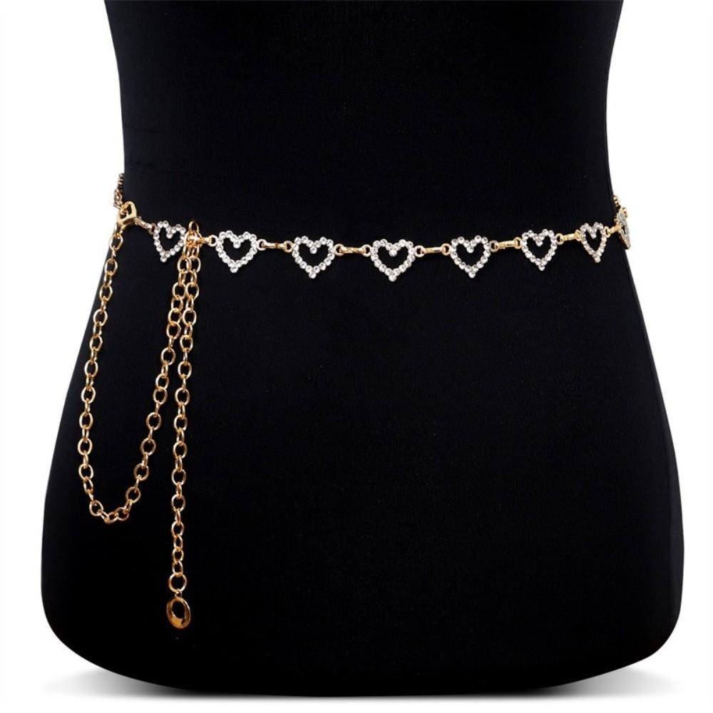 

Metal Waist Chain Heart-Shaped Rhinestone Body Chains Jewelry Body Link Belts for Jeans Dress золотой