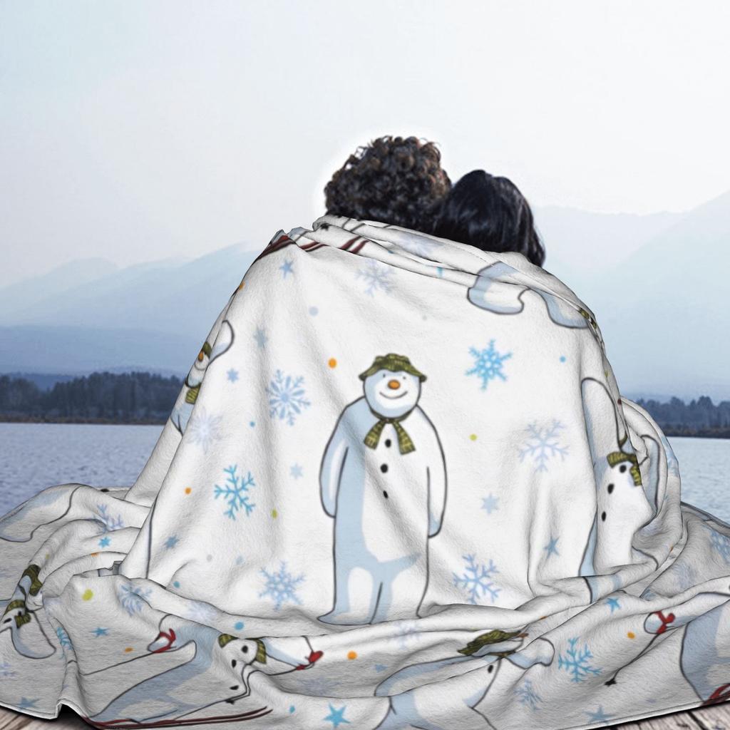 The Snowman And The Snowdog Knitted Blankets Cartoon Fairy Fuzzy Throw Blankets Bedding Printed Soft Warm Multifunction Quilt