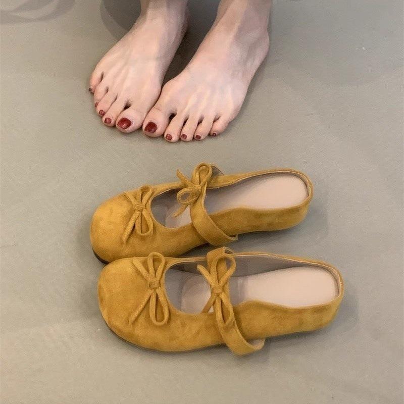 

Нежные волшебные ветряные тапочки-мешки 2025 новый темперамент элегантный бант круглая голова внутренняя высота ленивый полуперетаскивание 35