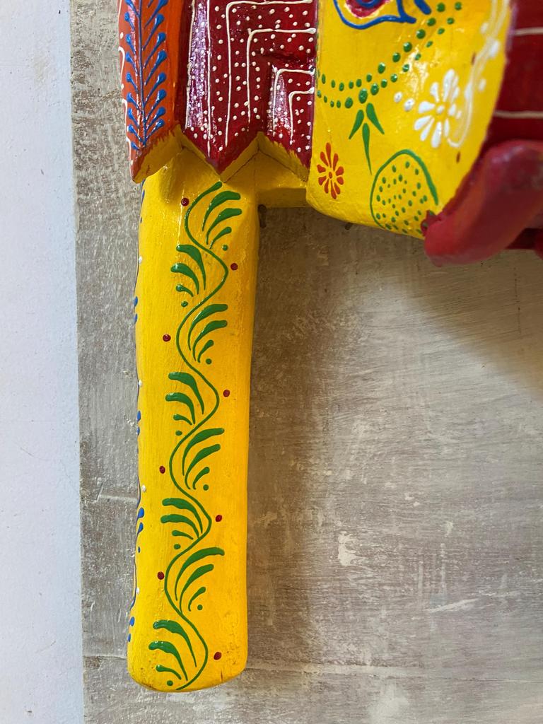 Colorful Rajasthani Wooden Elephant Wall Decor: Hand-Painted Folk Art Panel