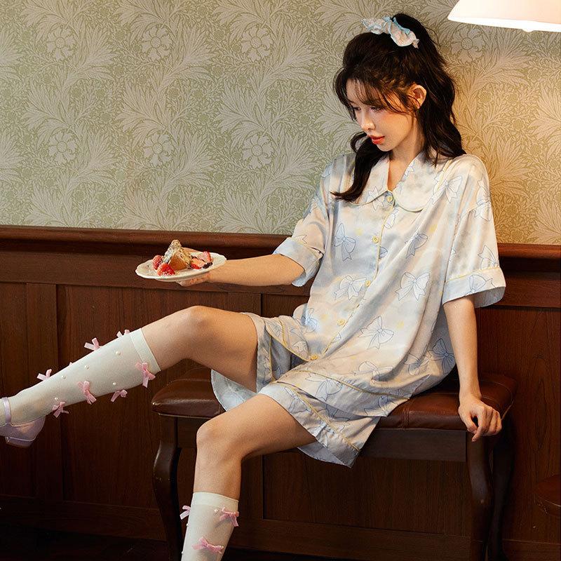Summer Pajamas Women's Imitation Cotton Korean Cute Cartoon Sweet Student Short-sleeved Loungewear Suit
