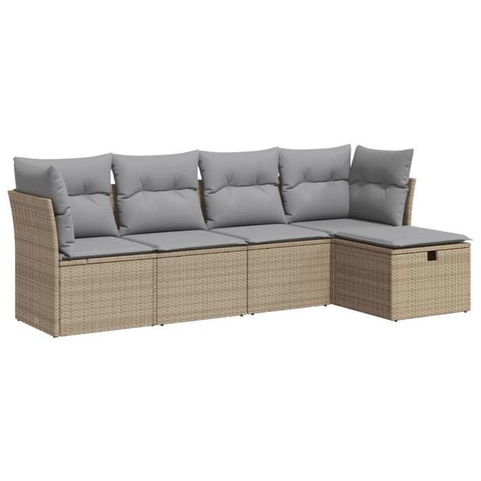 VidaXL Garden Lounge Set with Cushions 5 Pcs Beige Wicker, Outdoor Sofa Set, Corner Sofa Set 3325265