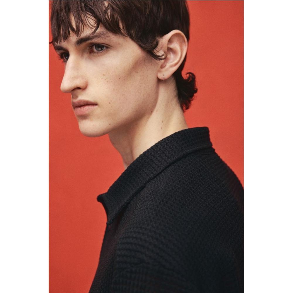 H M Regular Fit Waffle Textured sHirt Navy Blue