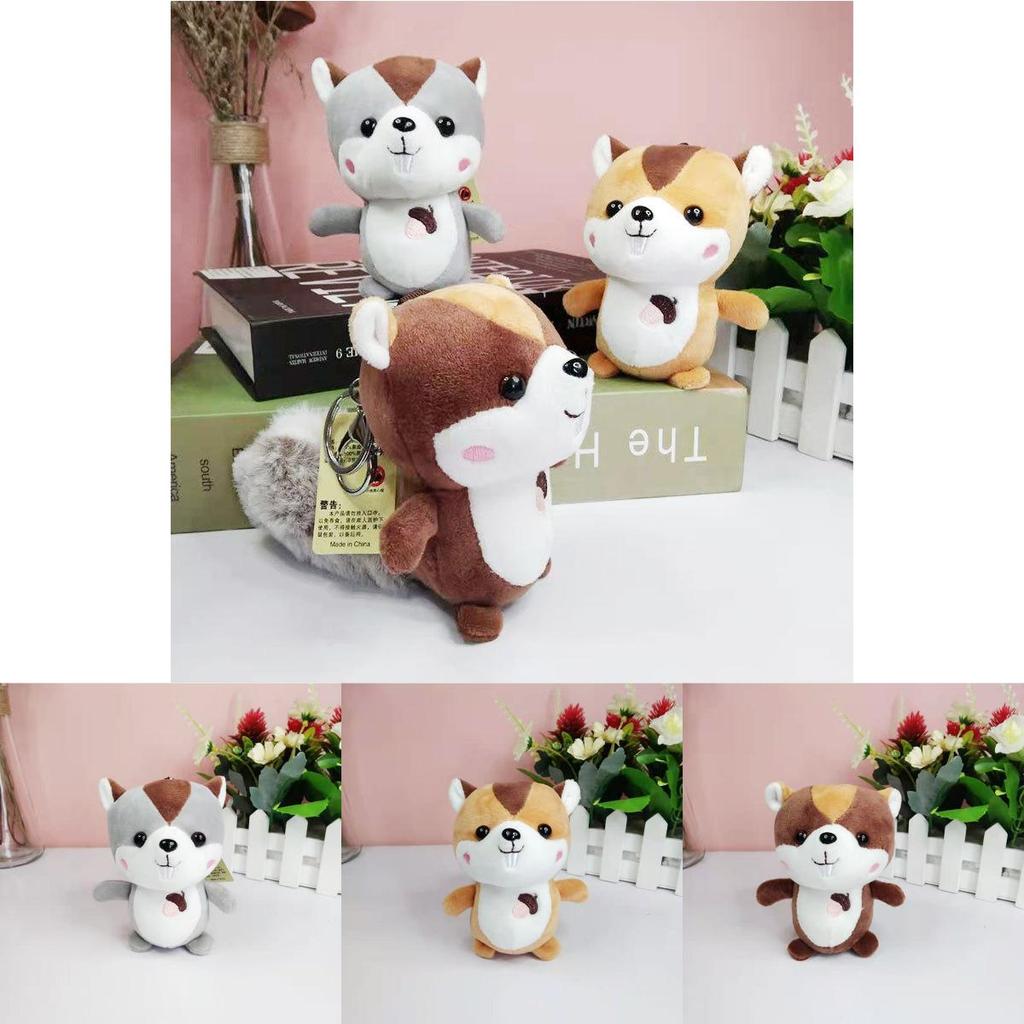 Charming Grey Yellow And Brown Squirrel Plush Keychain Soft Toy For Accessories And Gifts