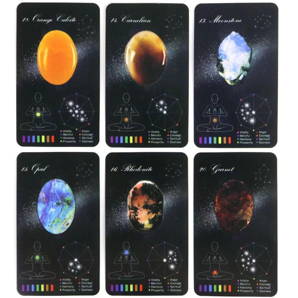 Léčivé karty 10,3*6cm krystaly, elektronický průvodce hry Oracle Deck Games 60 ks karet (48 křišťálových karet a 12 karet zvěrokruhu)