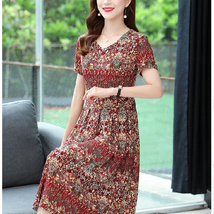 

Ice silk summer new dress long large size fat mm waist thin belly over knee skirt 3XL