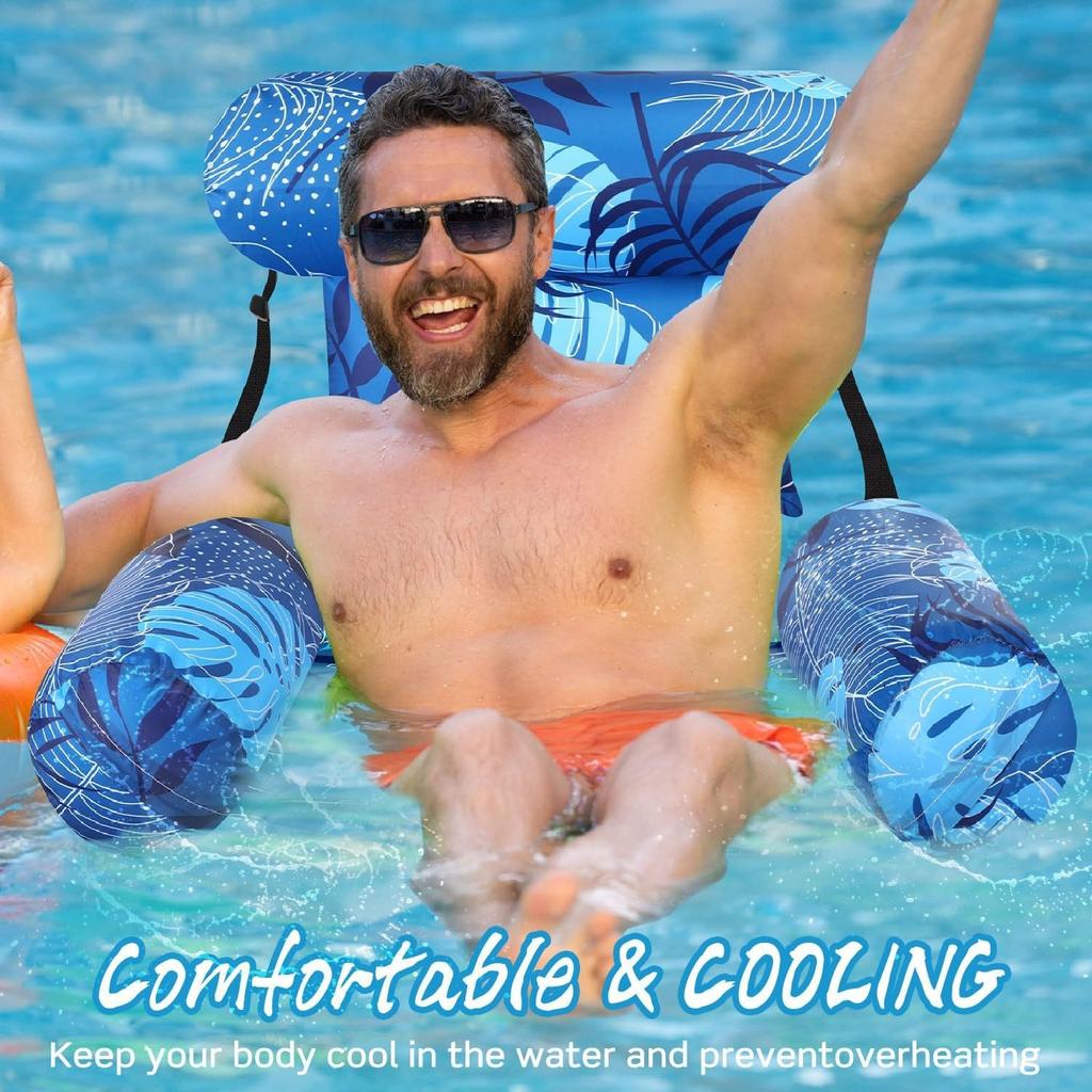 Pool Lounge Chair Water Hammock with Air Pump, Puncture Resistant, Pet Friendly Pool Floats for Lake, Beach & Summer Vacation
