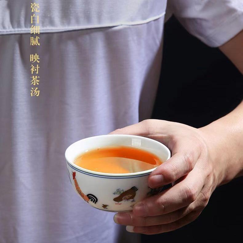 Suet jade white porcelain large chicken pot cup single teacup master cup household teacup business gift souvenir