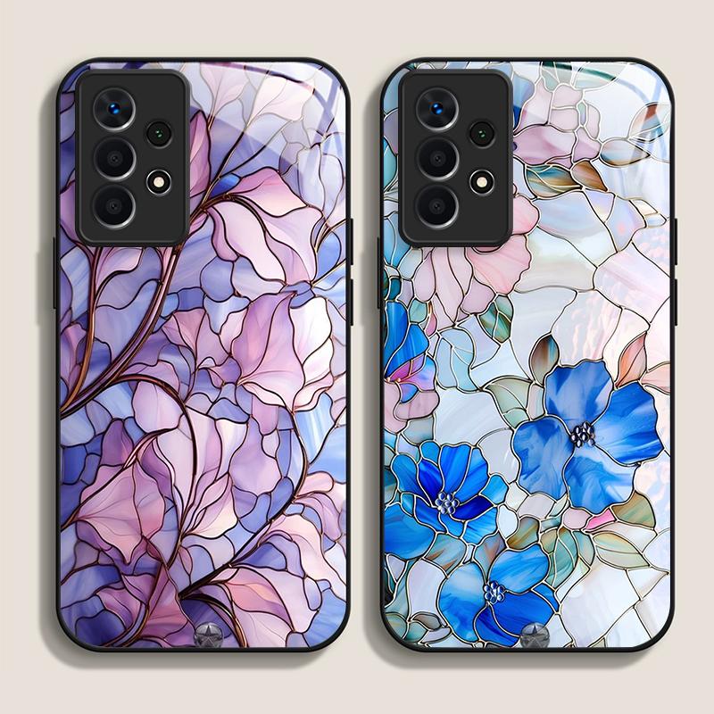 Luxury Flower Marble Texture Tempered Glass Phone Case for Huawei Honor 200 100 90 Mate 50 40 Pro Nova 12 11 SE P30 P40 5G Cover
