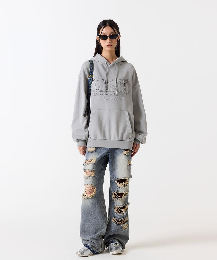 Odsd Pigment Damaged Overfit Hoodie - Light Gray