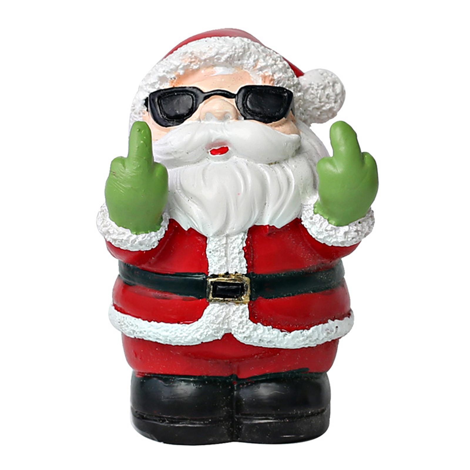 Santa Claus Snowman Handicraft Ornament Middle Finger Santa Claus Sculpture Resin Desktop Snowman Figurine Christmas Decor Gifts