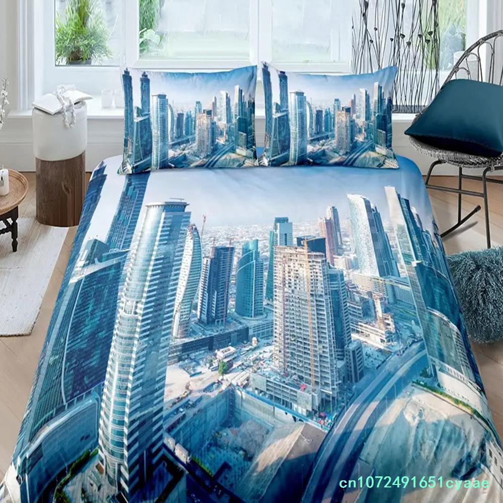 Souprava povlaku na přikrývku Cityscape Pohled na New York v noci Povlak na přikrývku pro chlapce dospělé Mikrovlákno Budovy Ložní souprava 2/3 ks Velikost King