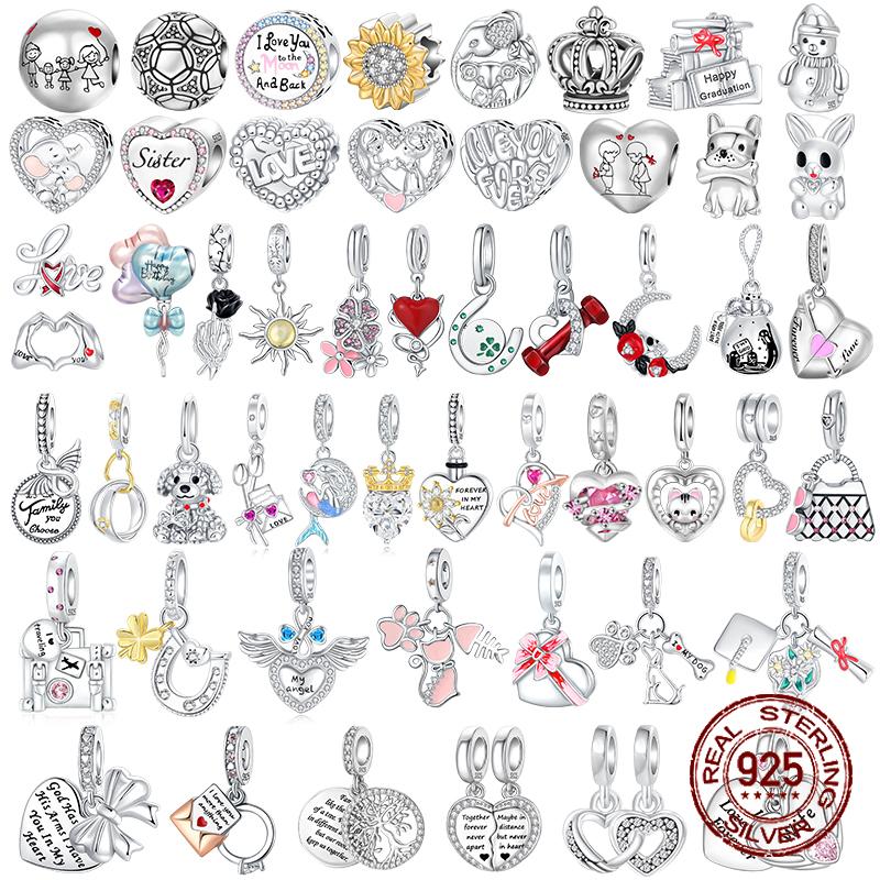 Copper Love Family Tree Cats Dogs Balloon Dangle Beads Fit Original Charms Bracelets Diy Bead Women Jewelry Making