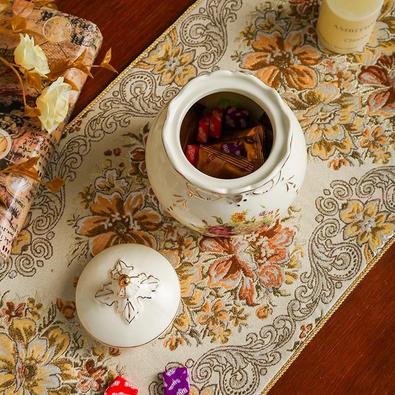 European-style Ceramic Sealed Candy Jar Coarse Grain Storage Cans with Lids Tea Cans Home Kitchen Storage Decoration Kimchi Jar