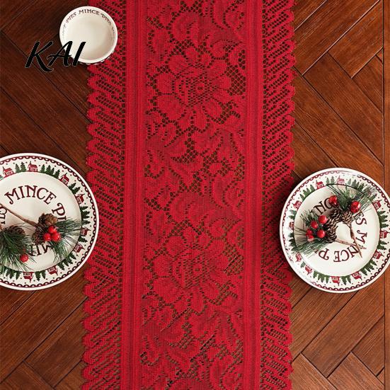Embroidery Table Runner Retro Floral Lace Runner, Boho Rustic Tablecloth, Vintage Cover for Christmas Wedding Bridal Baby Shower Party Washable