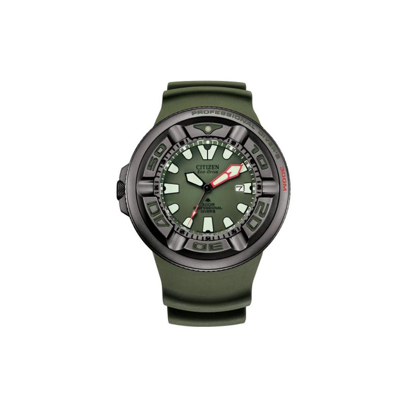 

CITIZEN professional diving 300 meters waterproof crystal glass surface light Quartz rubber strap men s watch green dial BJ8057-17X зелений