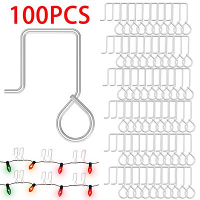 100Pcs Christmas Light Wire Clip Stainless Steel Outdoor Gutter Hooks Tree Securing Led Cable String Rope Holder Clamp