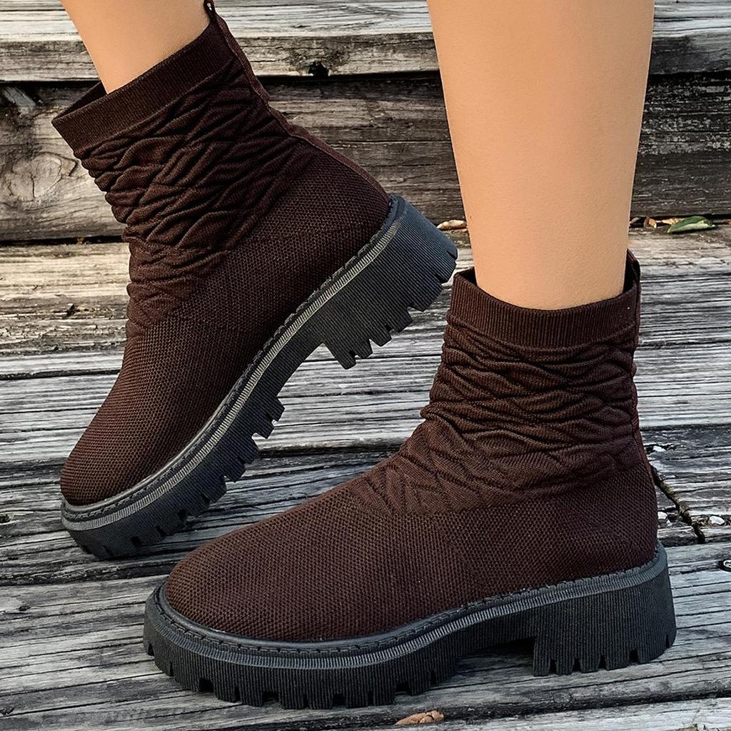 Spring Plus-size Fashion Boots Women's New Stretch Fly Knit Platform Socks Boots Casual Low-top Martin Boots