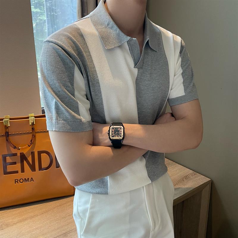 Pánská polokošile Slim Fit z ledového hedvábí - S krátkým rukávem, korejský styl, ležérní s límečkem