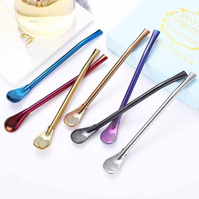 Karıştır Kahve Pipeti Yüksek Dereceli Pipet Altın Gül Altın 304 Paslanmaz Çelik Pipet Kaşık Süzgeç