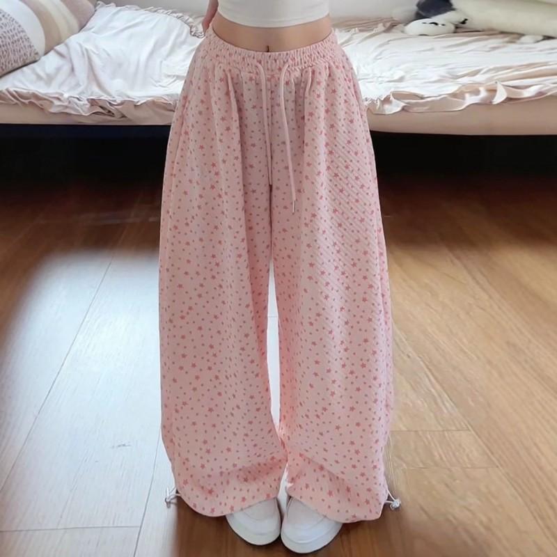 Womens Wide Leg Pants With Star Polka Dot Print Loose Fit Casual Trousers Fall