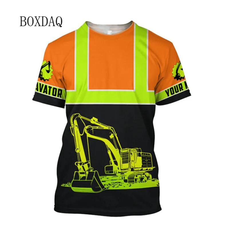 Escavatore Stampa Digitale HD 3D T-shirt Estiva da Uomo Attrezzo Tendenza Street Girocollo Vestibilità Perfetta Taglia Grande Top Manica Corta