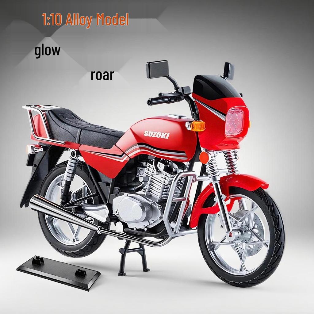 Retro 1:10 Suzuki King Motorcycle Model with Sound & Light - Alloy Ornament Gift for Boys