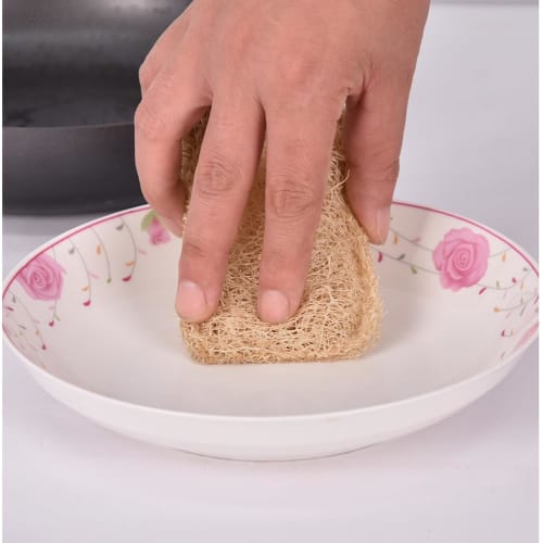 WANJICHENRUI Natural Loofah Brush, Kitchen Sponge, Loofah Scrubbing Brush for Dishwashing, Antibacterial, Natural Plant Fiber, 4 Pieces