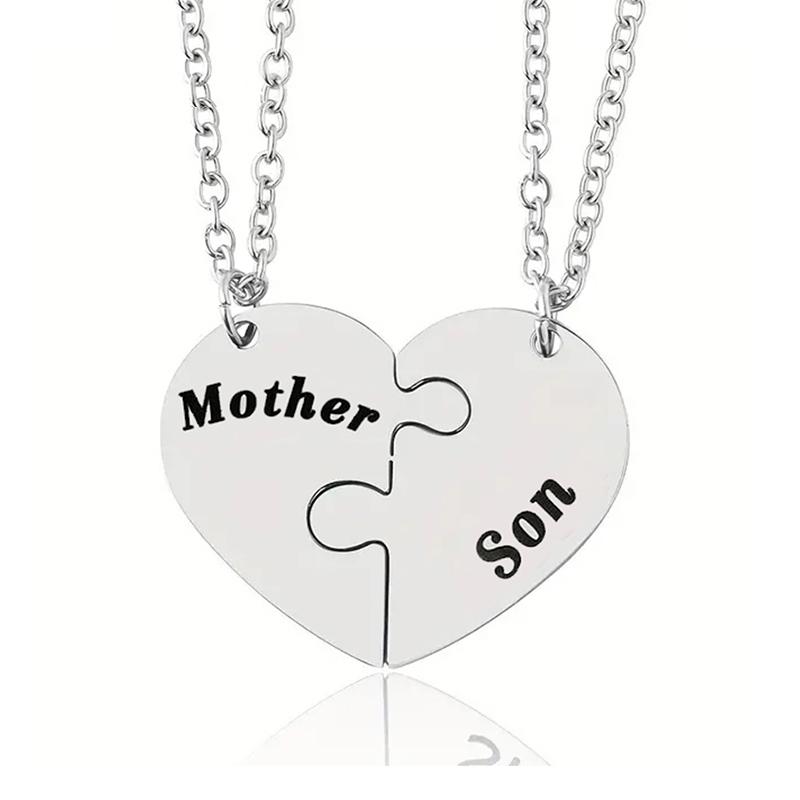 2 Pcs/Set Father Daughter Mother Son Necklace Stainless Steel Heart Puzzle Pendant Necklace Family Jewelry