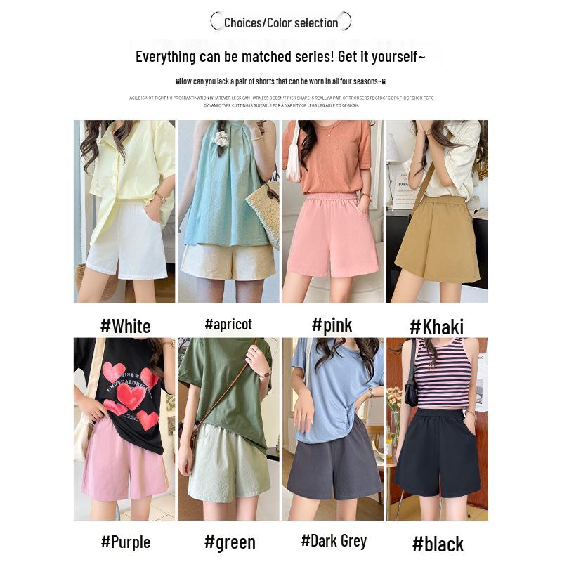 Women's Apricot High-Waist Cotton Linen Cargo Shorts - Summer 2025 Collection: Casual Wide-Leg Mid-Length Design