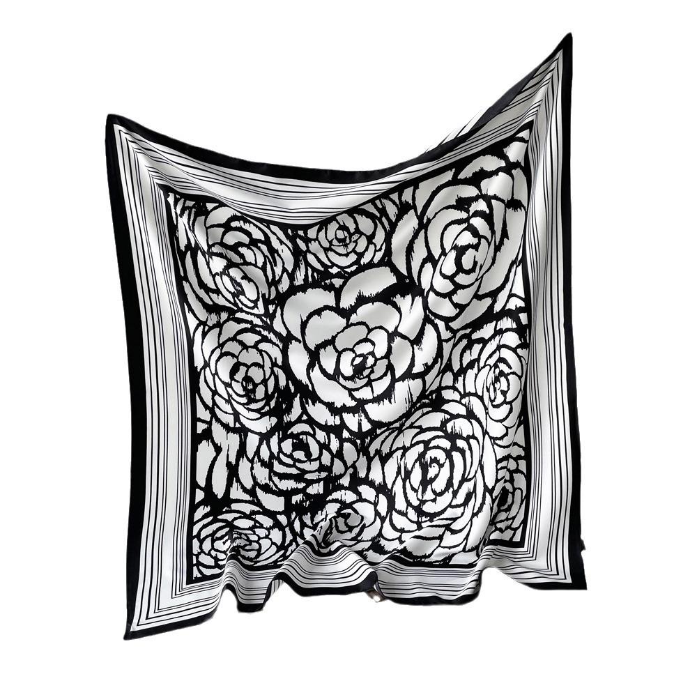 New Square Scarf Rose Design Summer Thin Shawl Lightweight Breathable Sunscreen Shawl