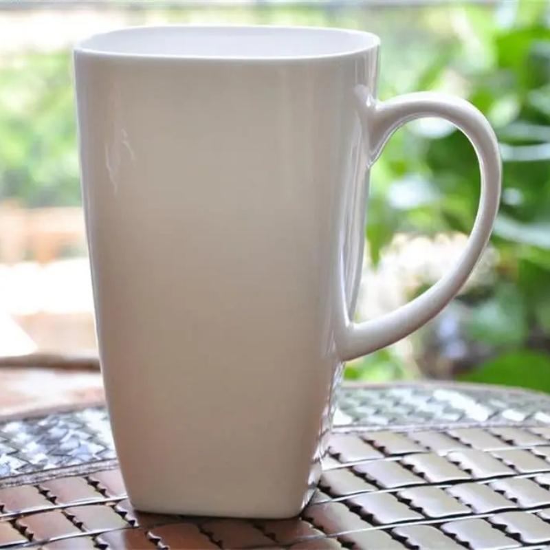 600ML White Bone China Large Tea Mugs, Square Porcelain Cup for Water, Ceramic Coffee Cup, Coffee Mug 600ml