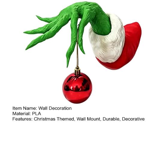 Acessório de Parede Temático de Natal Mão de Elfo Decorações de Árvore com Bolas Vermelhas Penduradas, Decoração de Arte Decorativa de Feriado Verde, Suporte Engraçado para Casa Interna de Natal