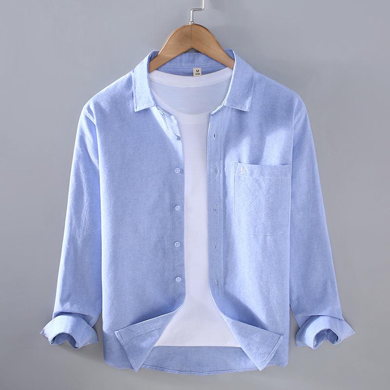 Men's High-End Oxford Long-Sleeve Shirt - Pure White Japanese Hong Kong Style - Spring/Autumn Casual Top