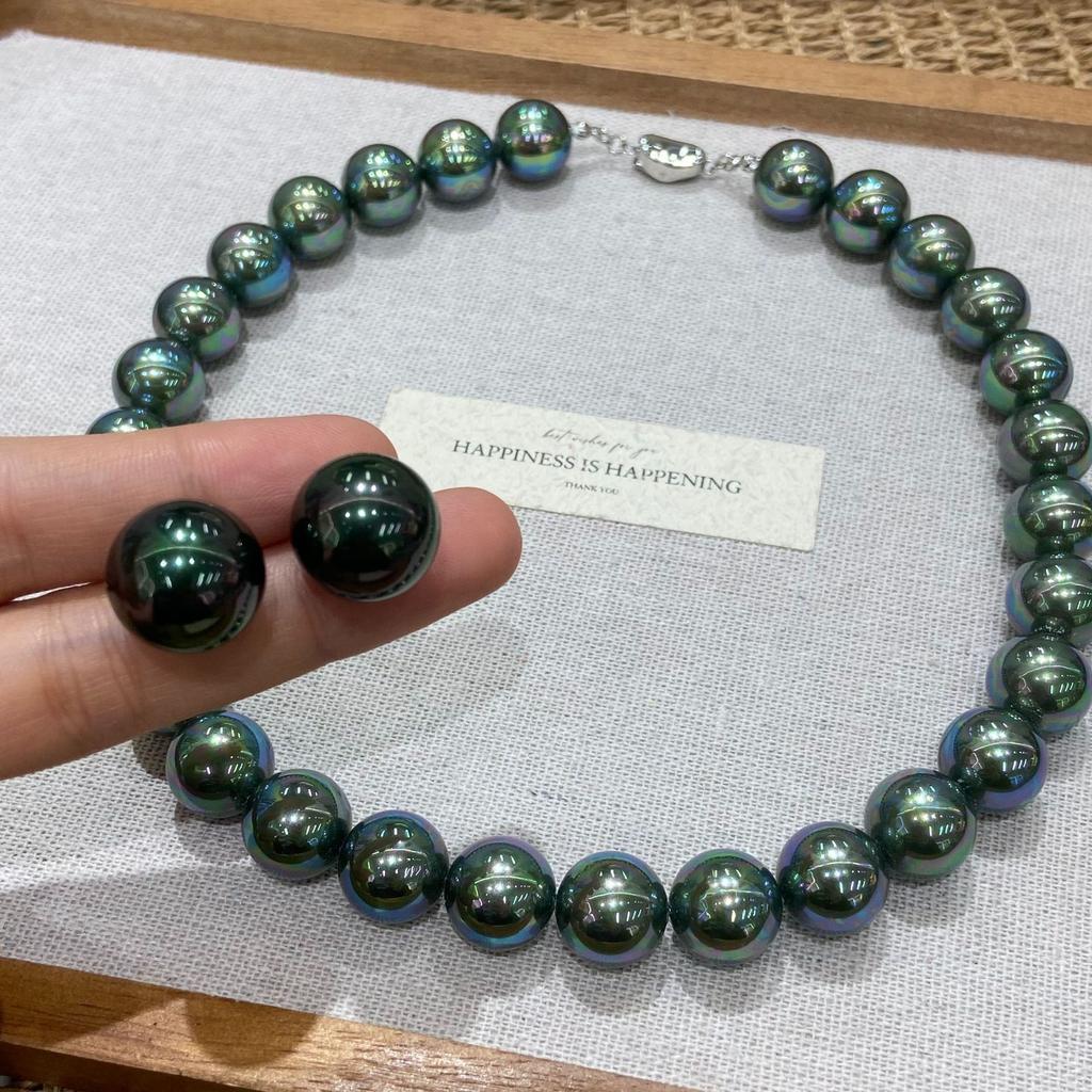 Elegant 14M Turquoise Perfect Round Bead Tahitian Necklace Female French Morandi Mermaid Ji Clavicle Chain