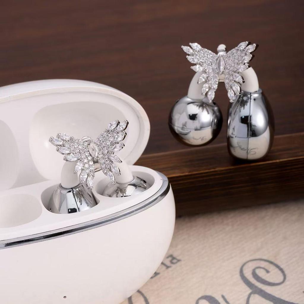 Earbuds FreeClip Borboleta Diamante Clipe de Orelha: Brinco Feminino Elegante, Luxuoso, de Alta Classe